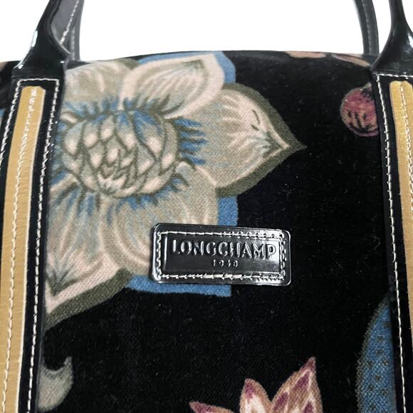 Longchamp Vintage Floral Velvet Canvas Hobo Bag Purse RARE - Picture 2 of 10